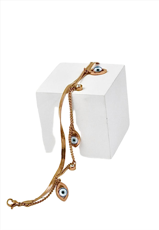 Nisa Premium Rose-Gold Polish Evil-Eye Design With Diamond Studded Bracelet For Women and Girls