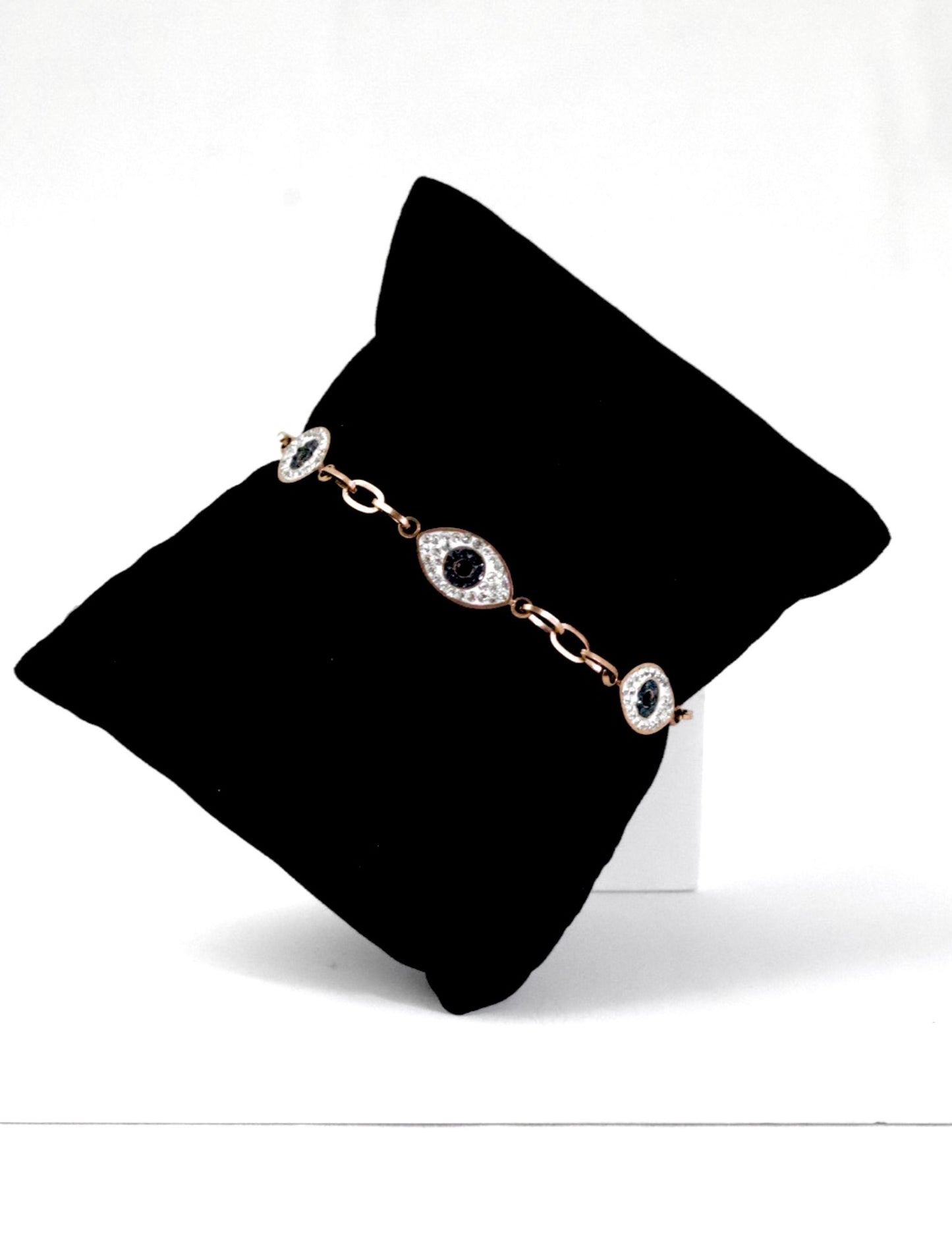 Nisa Premium Rose-Gold Polish Evil-Eyes Design With Diamond Studded Bracelet For Women and Girls