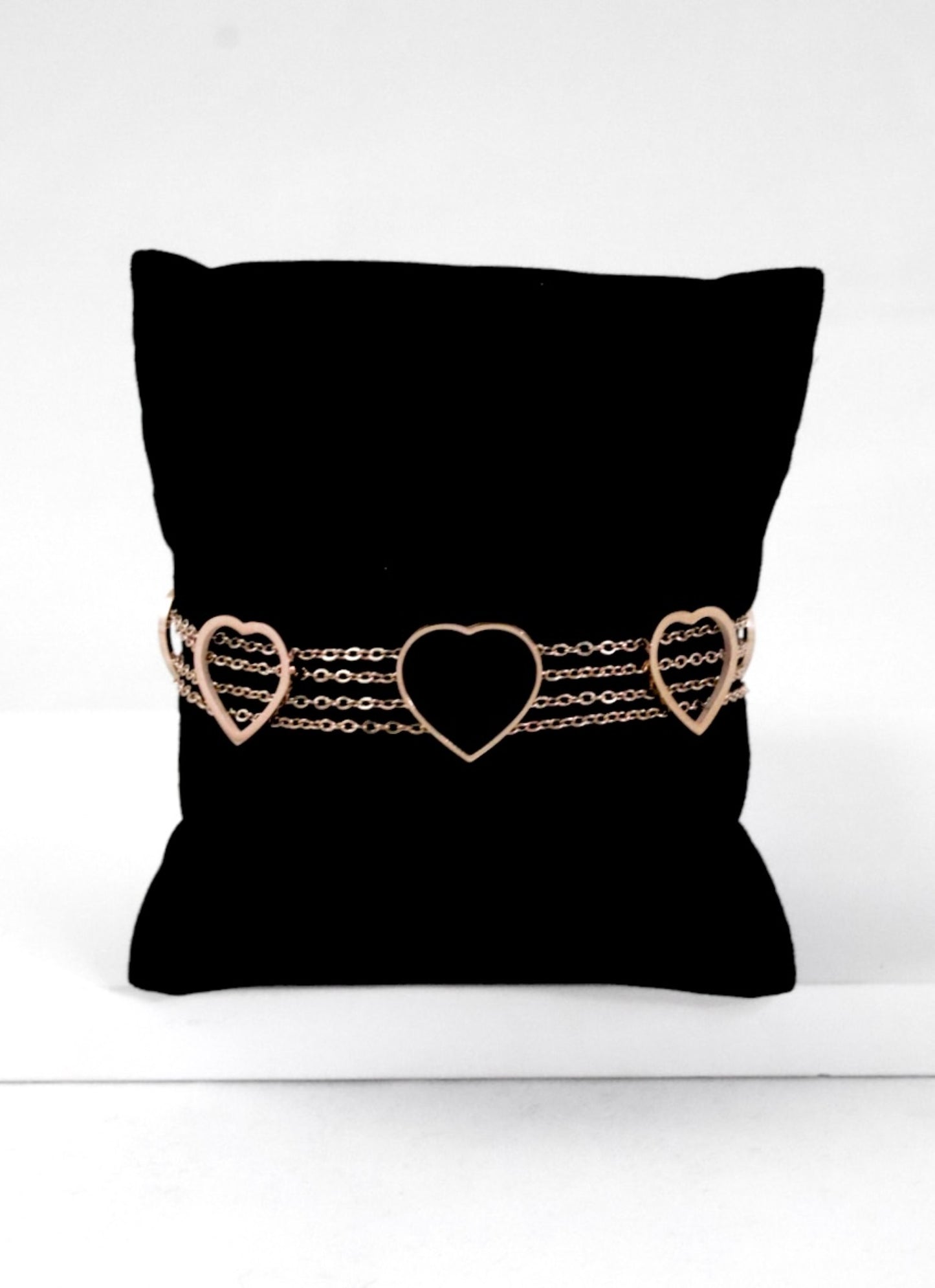 Nisa Premium Rose-Gold Polish Delicate Heart Design With Black Ceramic Studded Bracelet For Women and Girls