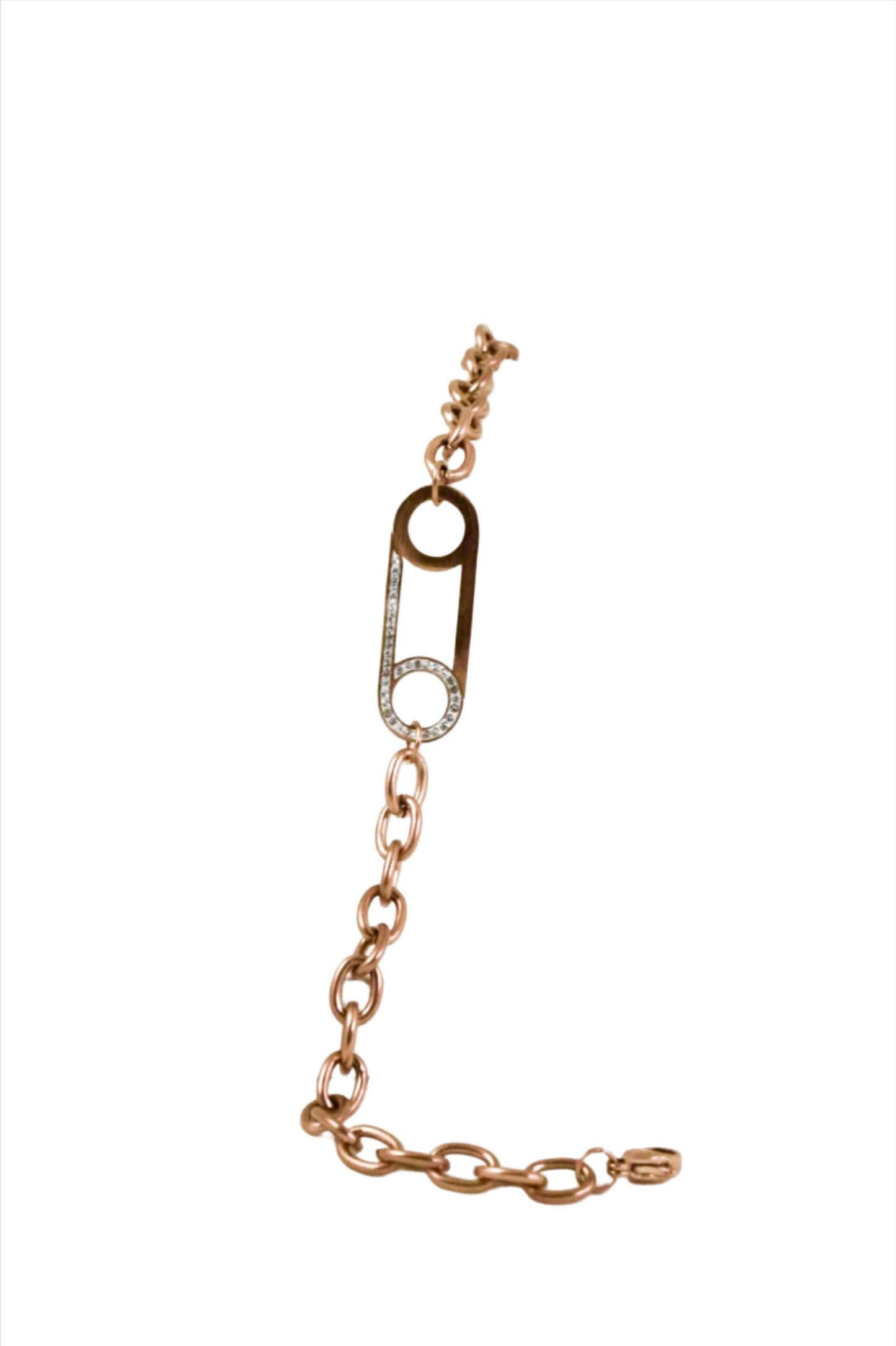 Nisa Premium Rose-Gold Polish Delicate Safety-Pin Design With Diamond Studded Bracelet For Women and Girls