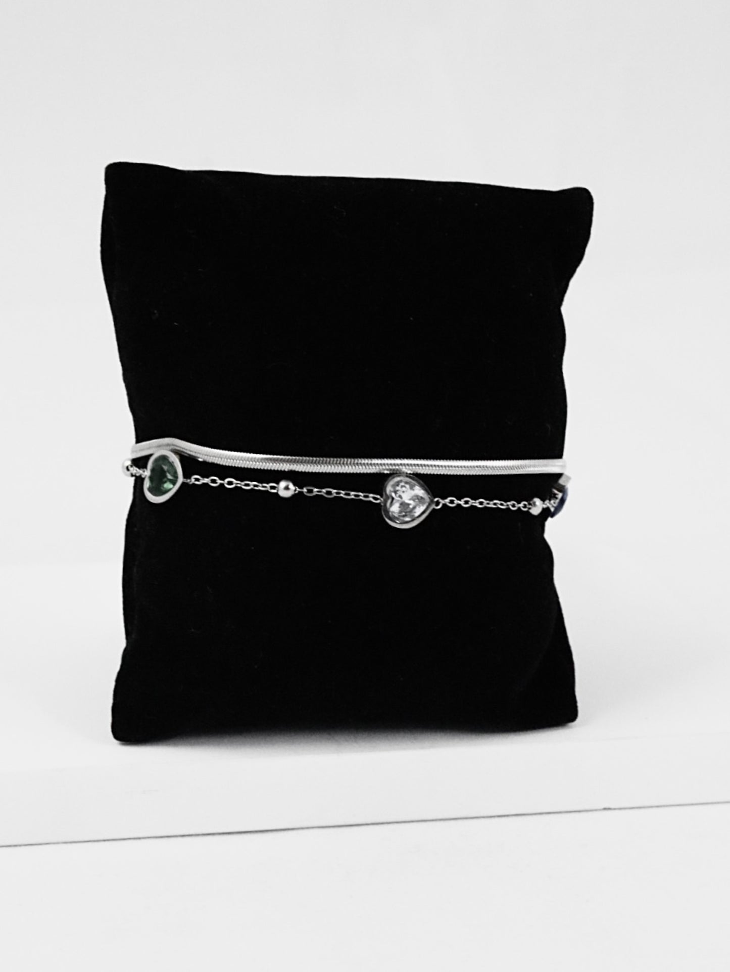 Nisa Premium Silver Polish Delicate Heart Design With Multi-Colour Diamond Studded Bracelet For Women and Girls