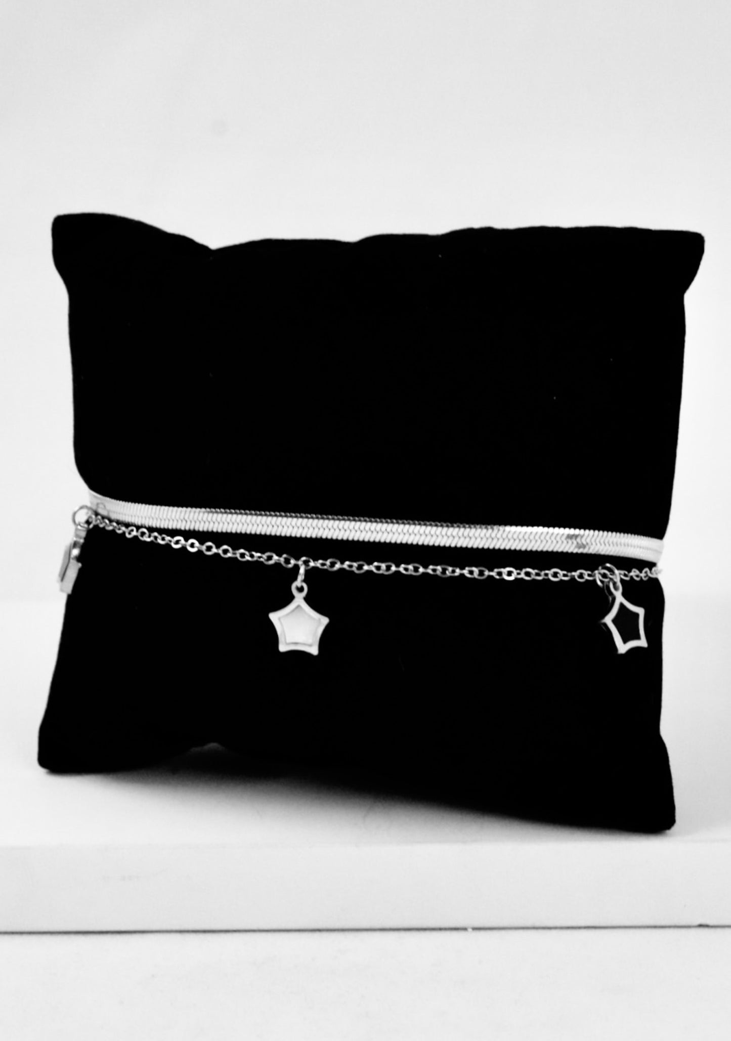 Nisa Premium Silver Polish Sterling Star Design With Black And White Pearl Studded Bracelet For Women and Girls