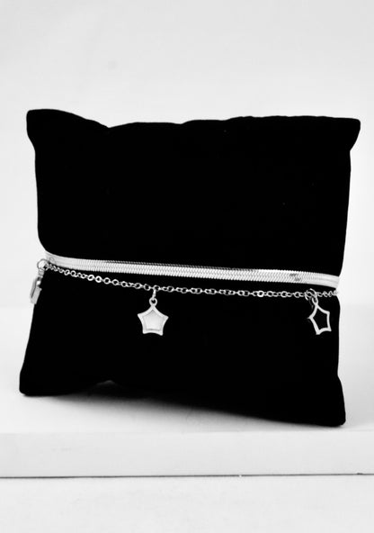 Nisa Premium Silver Polish Sterling Star Design With Black And White Pearl Studded Bracelet For Women and Girls