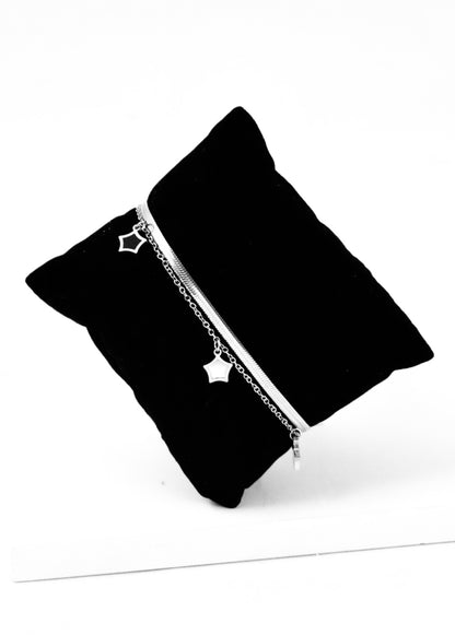 Nisa Premium Silver Polish Sterling Star Design With Black And White Pearl Studded Bracelet For Women and Girls