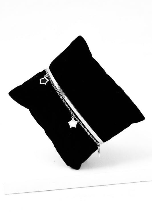 Nisa Premium Silver Polish Sterling Star Design With Black And White Pearl Studded Bracelet For Women and Girls