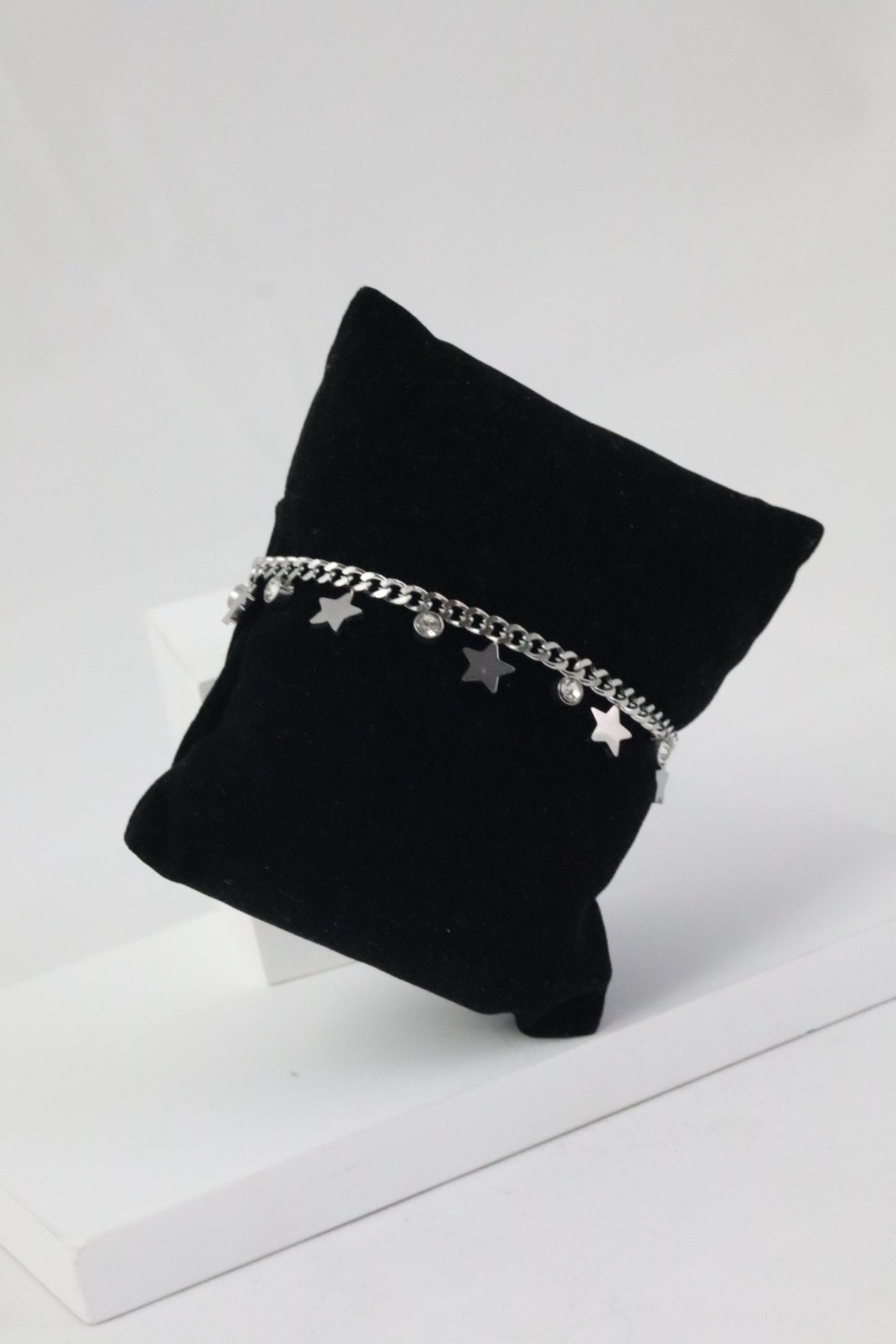 Nisa Premium Silver Polish Sterling Star Design With Diamond Studded Bracelet For Women and Girls