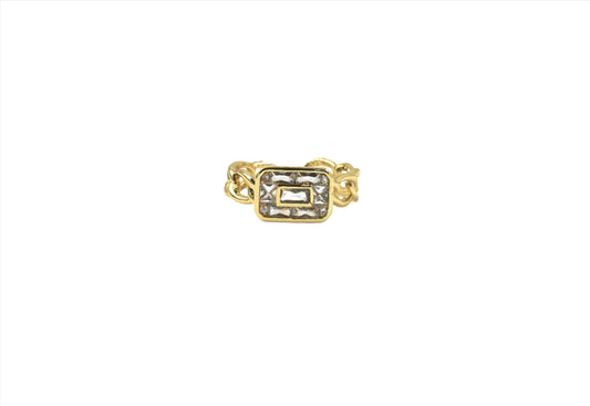 Nisa Premium Golden-Polish Chain Design With Diamonds Studded Fingering For Women and Girls