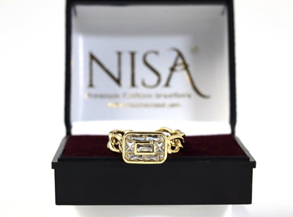 Nisa Premium Golden-Polish Chain Design With Diamonds Studded Fingering For Women and Girls