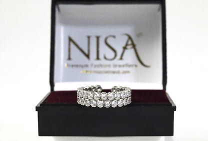 Nisa Premium Silver-Polish Dual-Parallel Design With Diamond Studded Fingering For Women and Girls