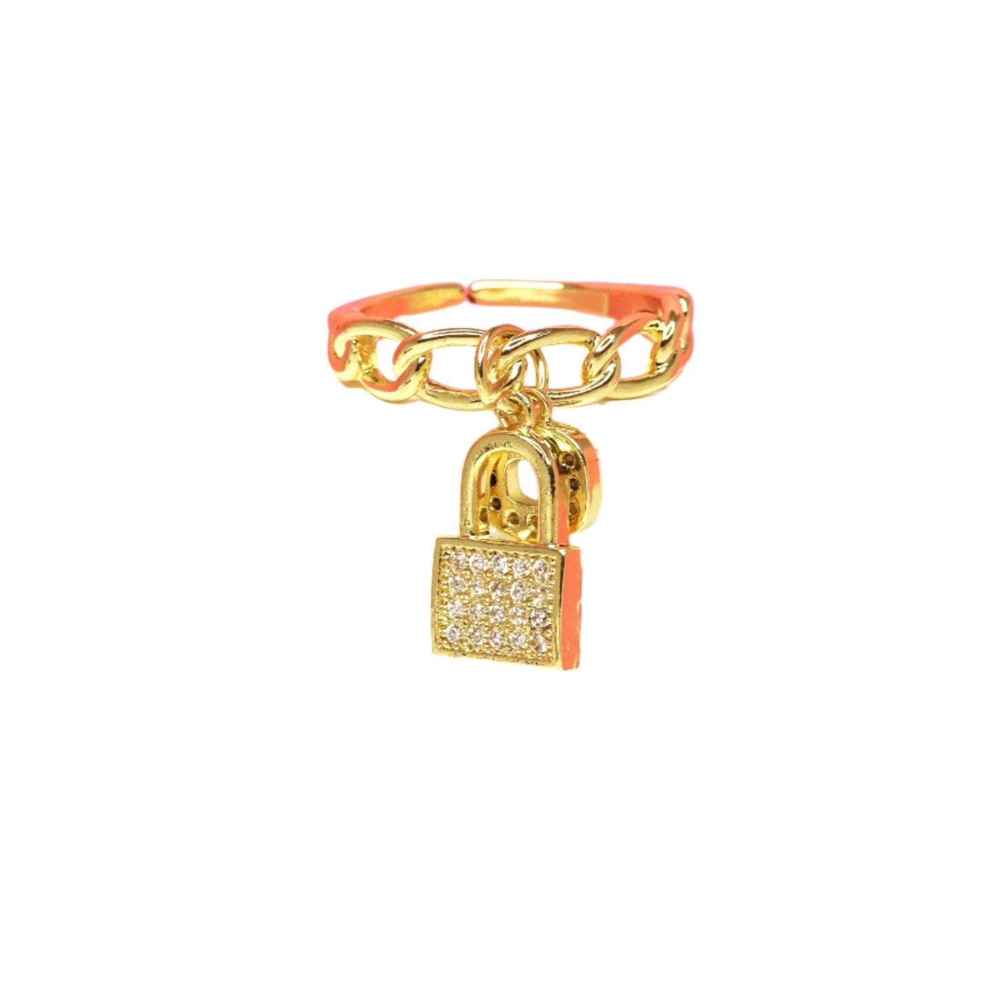 Nisa Premium Golden-Polish Too Delicate Lock & Key Design With Diamonds Studded Fingering For Women and Girls