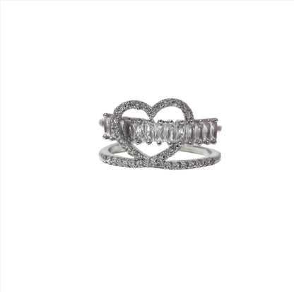 Nisa Premium Silver-Polish Delicate Heart Design With Diamonds And Small Cystal Studded Fingering For Women and Girls