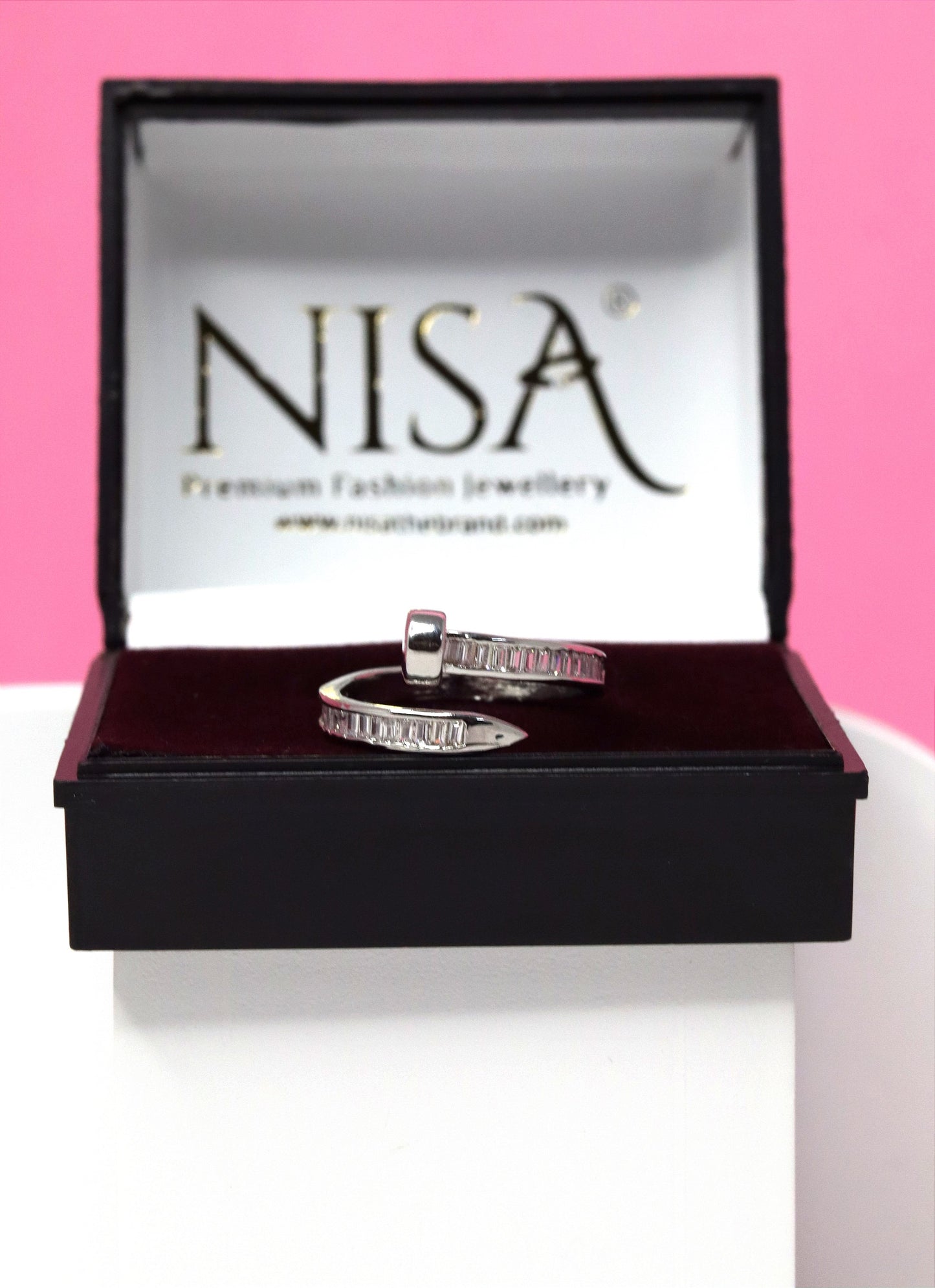 Nisa Premium Silver-Polish Delicate Design With Diamonds Studded Fingering For Women and Girls