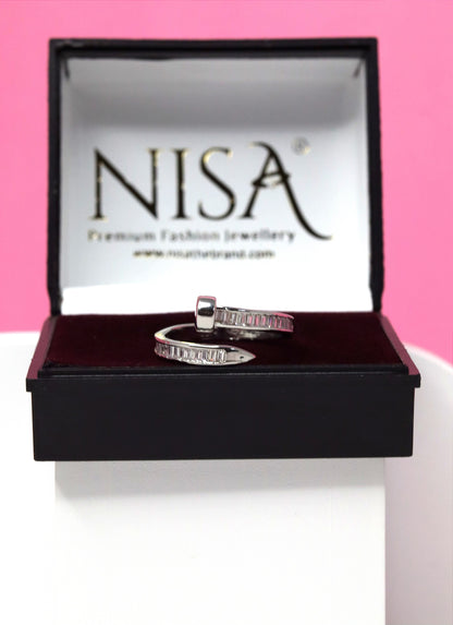 Nisa Premium Silver-Polish Delicate Design With Diamonds Studded Fingering For Women and Girls