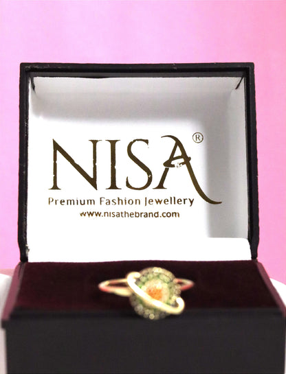 Nisa Premium Golden-Polish Top-Spinning Design With Diamonds And Studded Fingering For Women and Girls