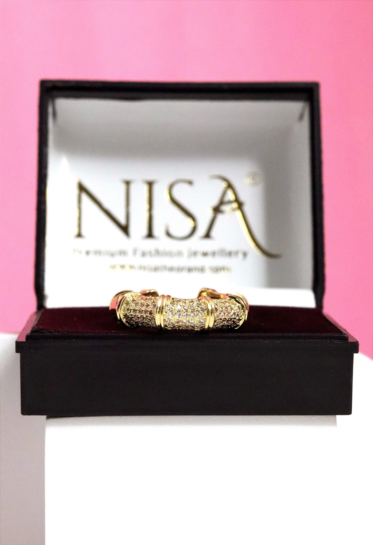 Nisa Premium Golden-Polish Delicate Design With Diamonds Studded Fingering For Women and Girls