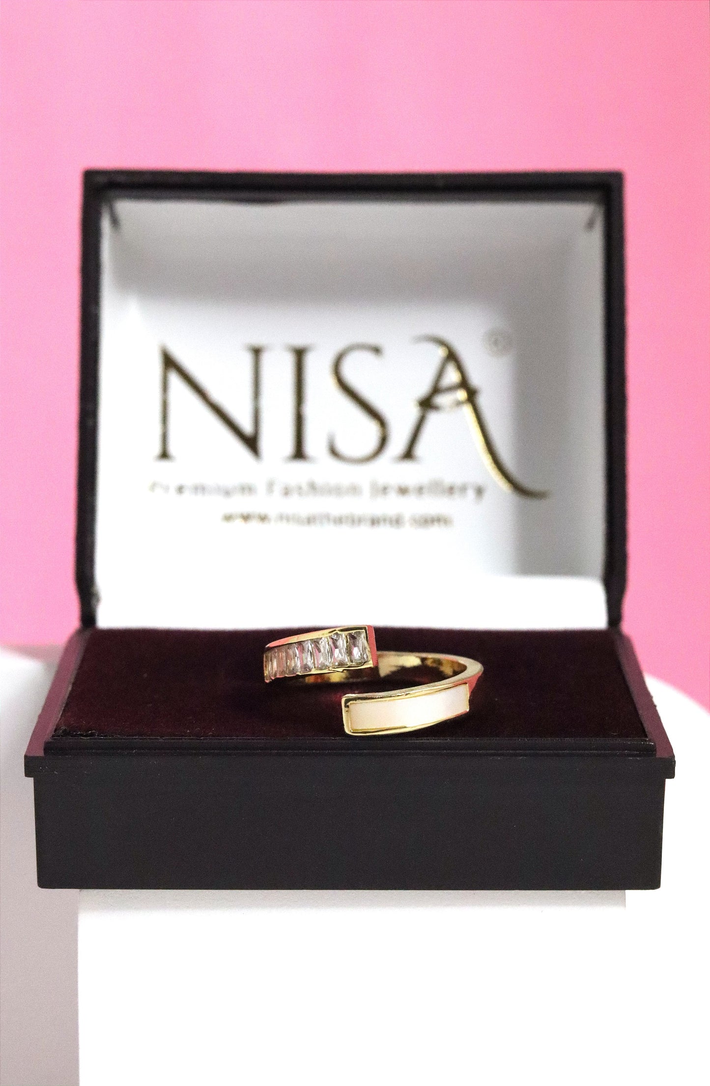 Nisa Premium Golden-Polish Delicate Design With Diamonds And Crystal Studded Fingering For Women and Girls