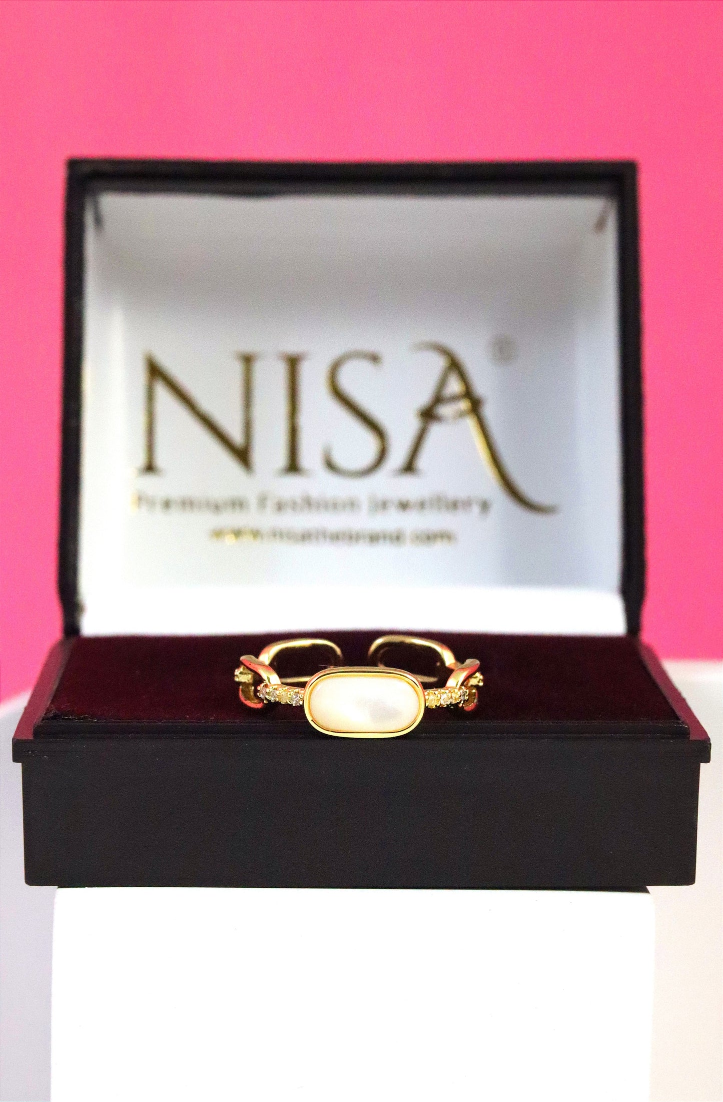 Nisa Premium Golden-Polish Ankle-Chain Design With Diamonds And Pearl Studded Fingering For Women and Girls