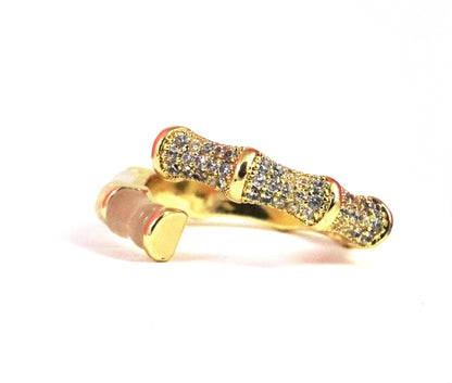 Nisa Premium Golden-Polish Korean-Bamboo Design With Diamonds And White Pearl Studded Fingering For Women and Girls