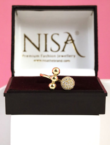 Nisa Premium Golden-Polish Spherical-Round Design With Diamonds Studded Fingering For Women and Girls