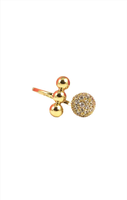 Nisa Premium Golden-Polish Spherical-Round Design With Diamonds Studded Fingering For Women and Girls