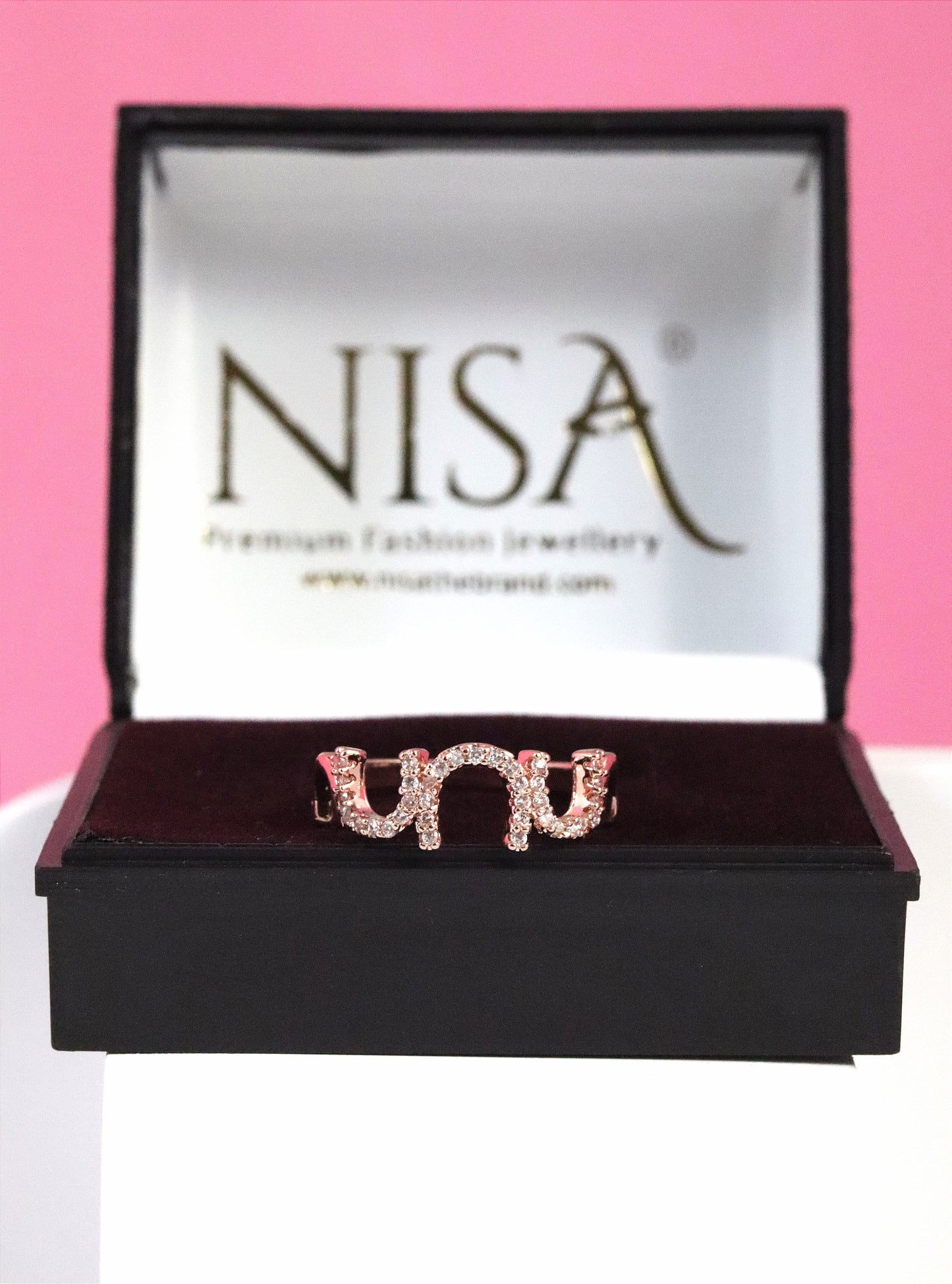 Nisa Premium Rose-Gold Polish Delicate Pretty Design With Diamond Studded Fingering For Women and Girls