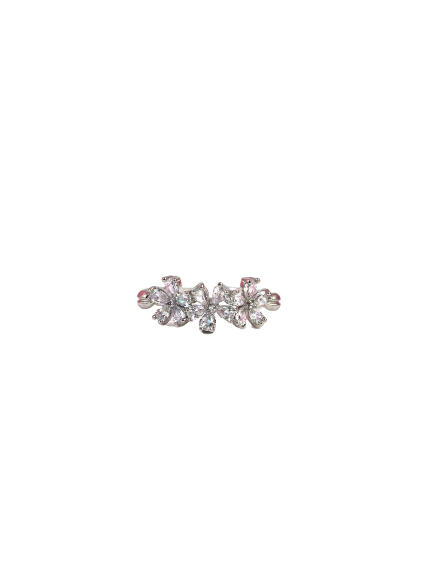 Nisa Premium Silver-Polish Flower Design With Diamond Studded Fingering For Women and Girls