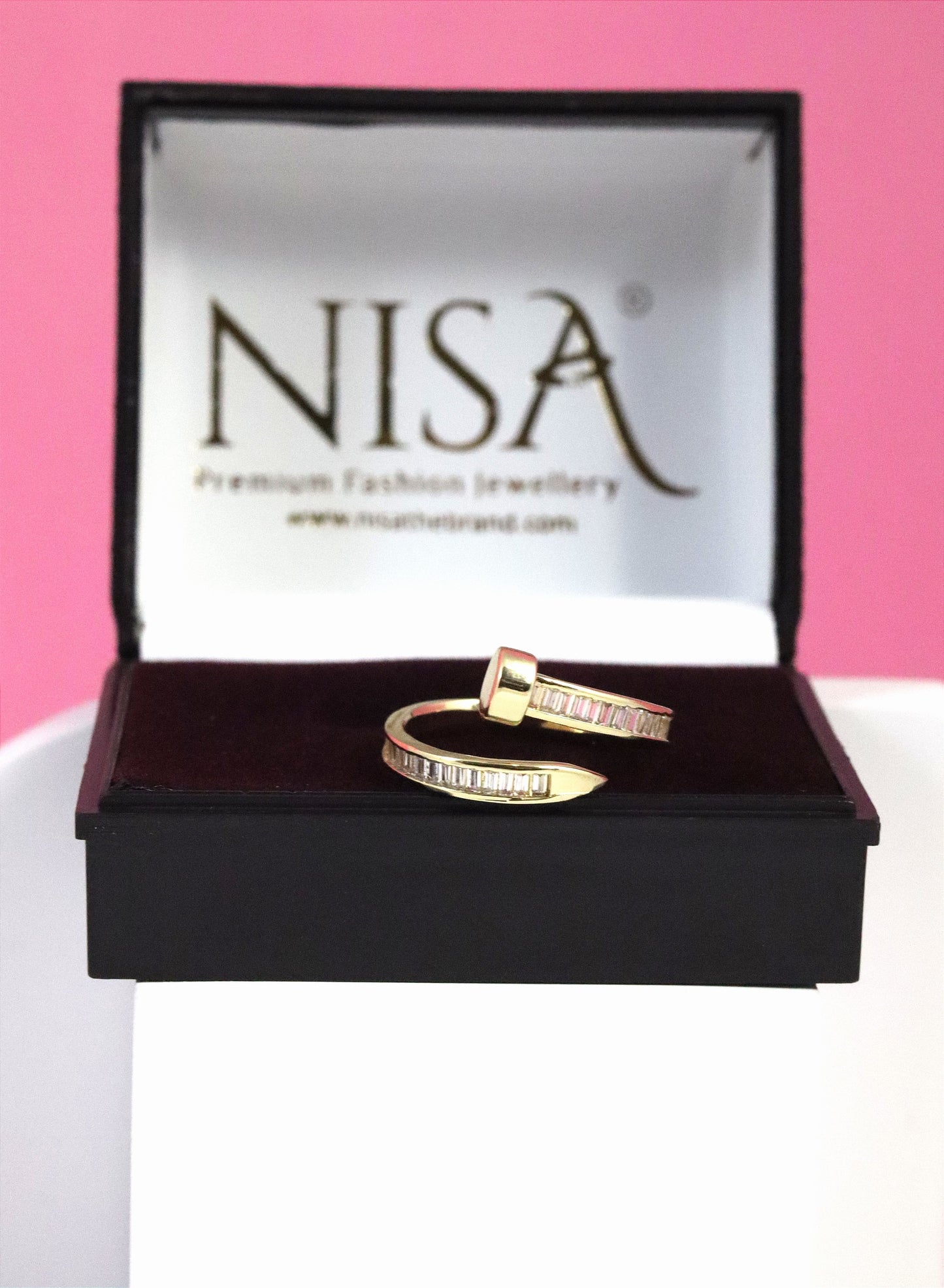 Nisa Premium Golden-Polish Delicate Design With Diamonds Studded Fingering For Women and Girls