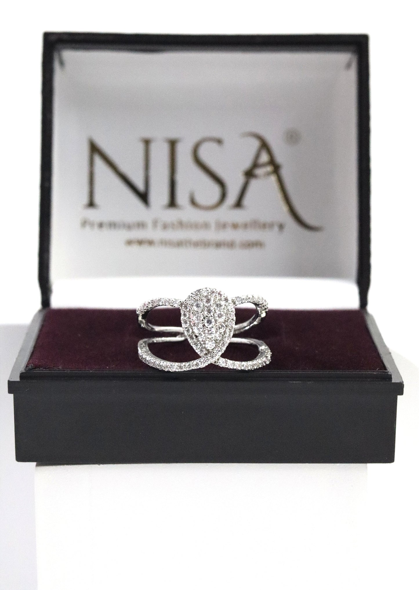 Nisa Premium Silver-Polish Cute Almond Shape Design With Diamond Studded Fingering For Women and Girls