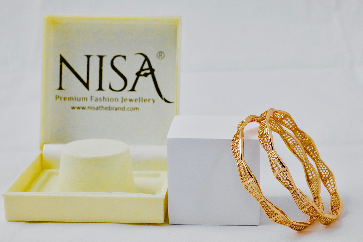 Nisa High Gold Polish Charming Geometrical Waves Design Bangles For Women and Girls