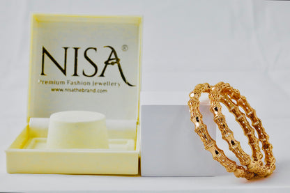 Nisa High Gold Polish Deep Curves Design Bangles For Women and Girls