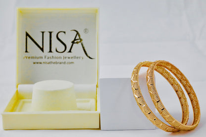 Nisa High Gold Polish Abstract Half Hexane Design Bangles For Women and Girls