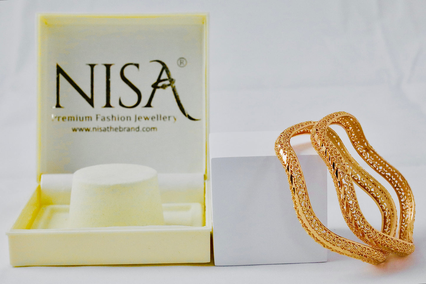 Nisa High Gold Polish Sea Waves Design Bangles For Women and Girls