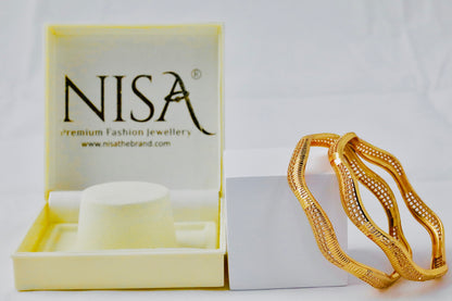 Nisa High Gold Polish Waves Shape Design Bangles For Women and Girls